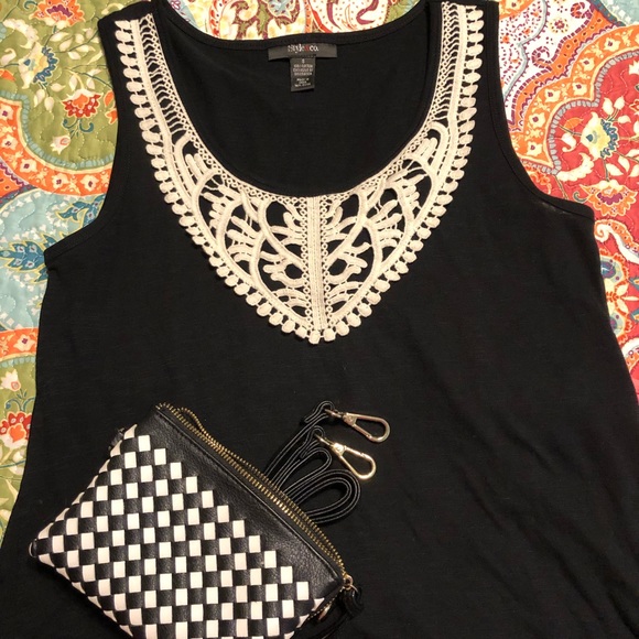 Style & Co. sleeveless midi summer sun dress crochet collar Small black Boho - Picture 7 of 7